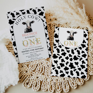 Arch Black Cow Print Holy Cow 1. Geburtstag Einladung
