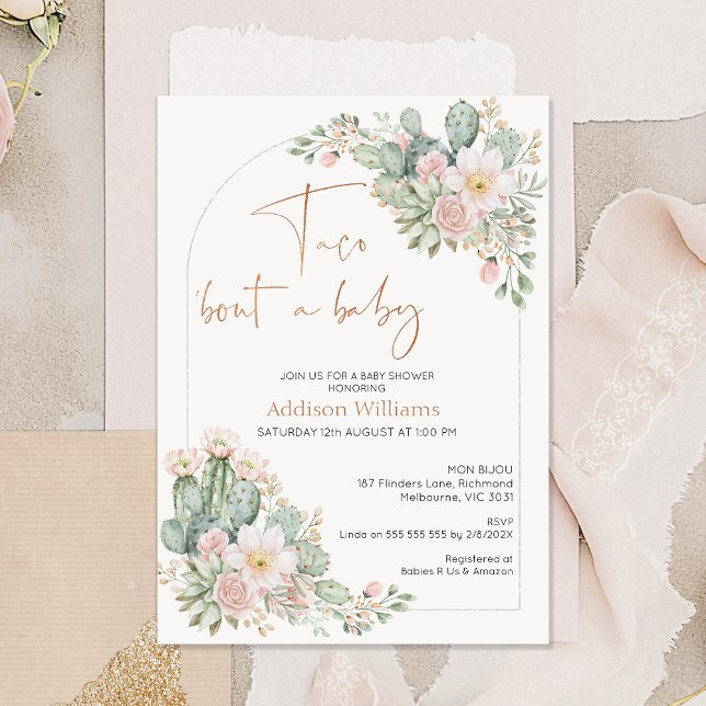 Arch Blush Floral Taco 'über ein Baby Baby Einladung (Girls Taco 'bout A Baby Baby Shower Invitation, Blush Floral Cactus Taco About A Baby Baby Shower )