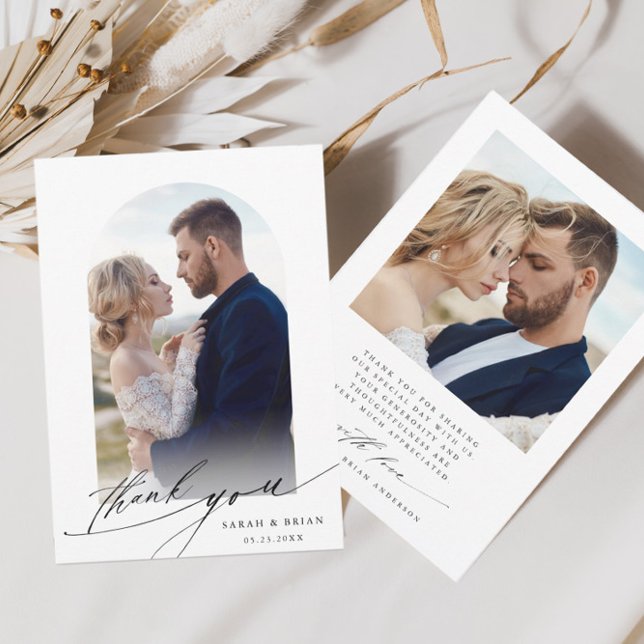 Arch Boho Calligraphy 2 Foto Wedding Dankeskarte (Von Creator hochgeladen)