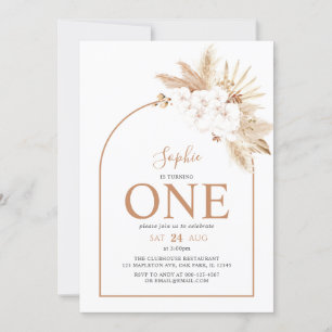 Arch Boho Pampas Grass Baby Girl 1. Geburtstag Einladung