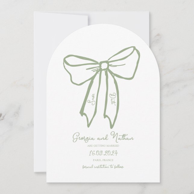 Arch Bow Sage Green Save the Date Einladung (Vorderseite)
