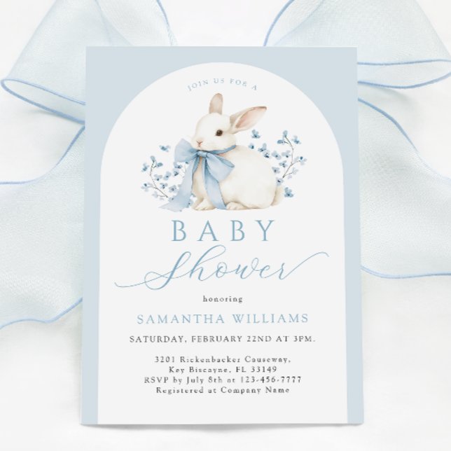 Arch Bunny Blue Floral Baby shower Invitation (Créateur téléchargé)