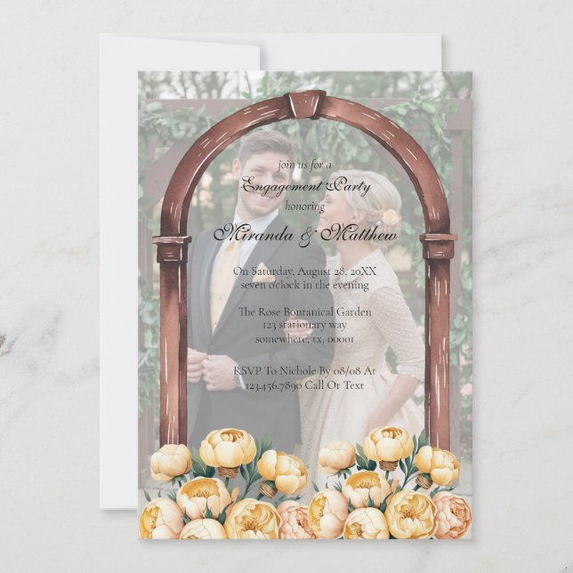 Arch-Butter-Gelb-Rose-Foto-Engagement-Partei Einladung (Vorderseite)