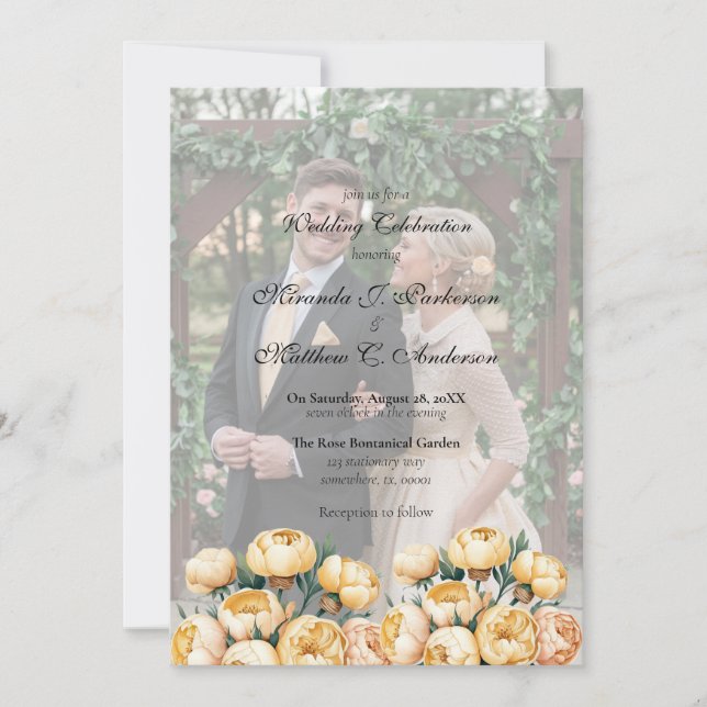 Arch-Butter-Gelb-Rose-Foto Hochzeitsfeier Einladung (Vorderseite)