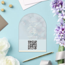 Arch Cherry Blossom Wedding Invitation QR Code