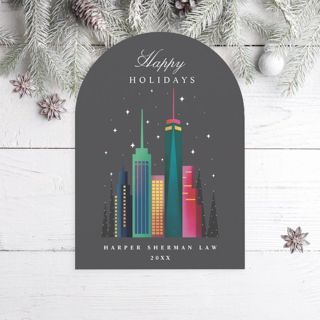 Arch Christmas Rainbow Cityscape Holiday Card Einladung (Von Creator hochgeladen)