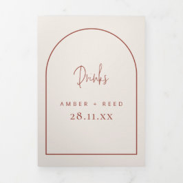 Arch Cream & Terracotta Drinks Menu für Hochzeiten Dreifach Gefaltete Karte