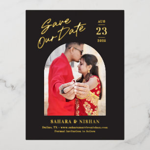 Arch FOIL Wedding Enregistrer La Date Carte Postal