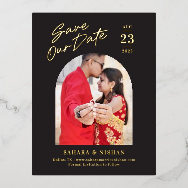 Arch FOIL Wedding Enregistrer La Date Carte Postal (Recto)