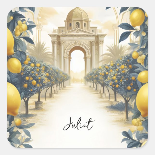 Arch Food Fun Frucht Limon Lemon Brautparty Quadratischer Aufkleber (Vorderseite)