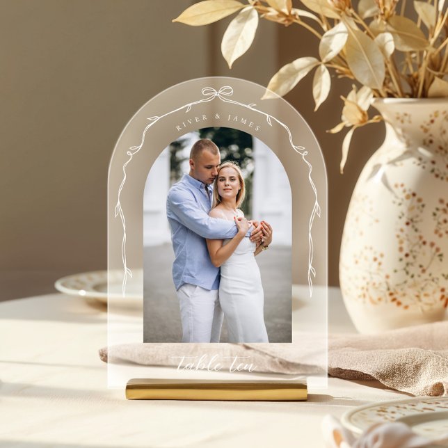 Arch Foto Chic Bow & Ribbon Wedding Tischnummer (Arch Photo Blue Bow & Ribbon Wedding Table Number)