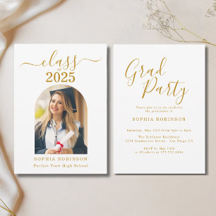 Arch Foto Elegante Gold Script Graduation Party Einladung