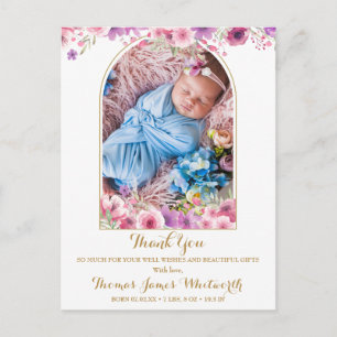 Arch Foto Floral Schrift Danke Baby Geburt Ankündigungspostkarte