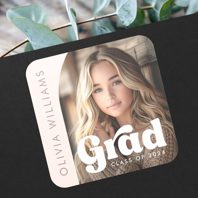 Arch Foto leicht rot Rosa Retro grad Abschluss Quadratischer Aufkleber (Arch photo light blush pink retro grad graduation square sticker)