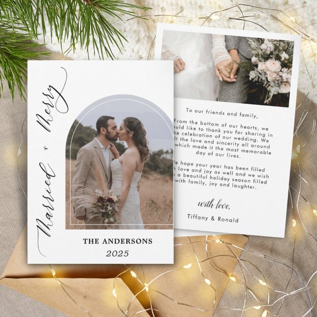 Arch Foto Moderne, fröhliche Verheiratete Hochzeit Dankeskarte (Von Creator hochgeladen)