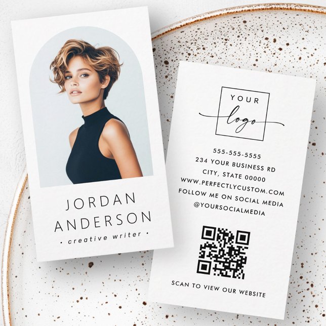 Arch-Foto, modernes minimalistisches QR-Logo Visitenkarte (Arch photo modern minimalist QR code logo white Business Card)