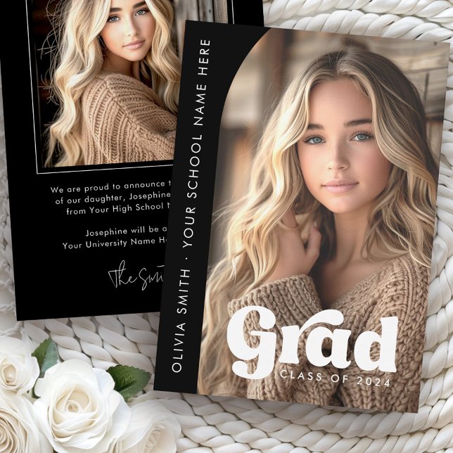 Arch Foto Schwarz Retro grad Abschluss Ankündigung (Arch photo black retro grad graduation announcement)