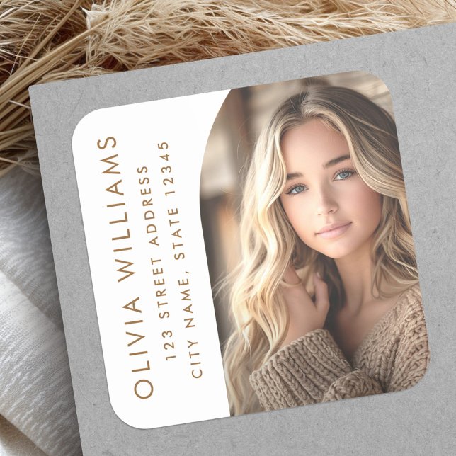 Arch Foto white grad Abschluss Rücksendeadresse Quadratischer Aufkleber (Arch photo white grad graduation return address square sticker)