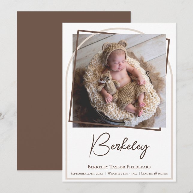 Arch Frame Modern Foto Baby Birth Ankündigung (Vorne/Hinten)