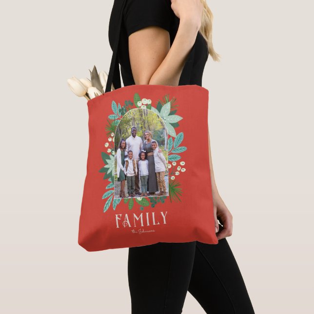 Arch Frame Red Floral Merry Christmas Photo Tasche (Von Nahem)
