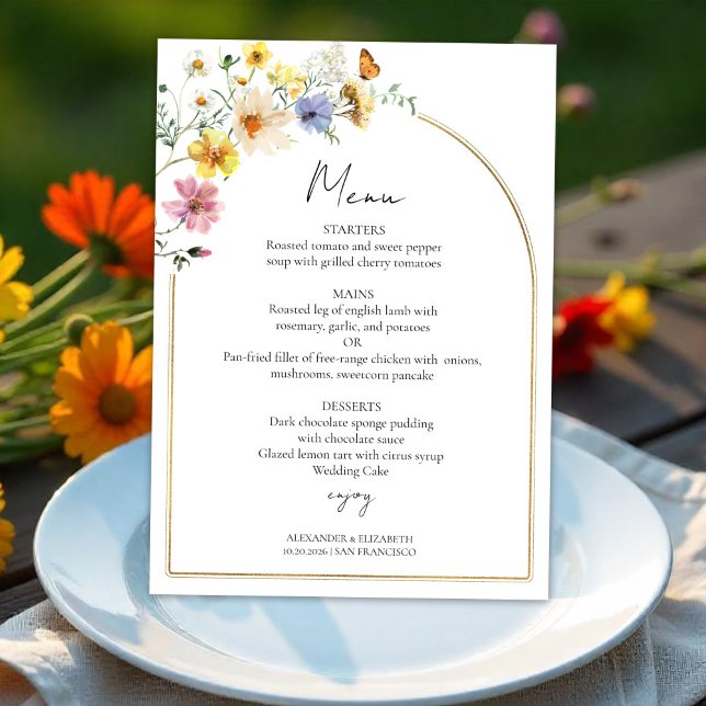 Arch Gold fleur sauvage | Carte de menu Mariage Bo (Créateur téléchargé)