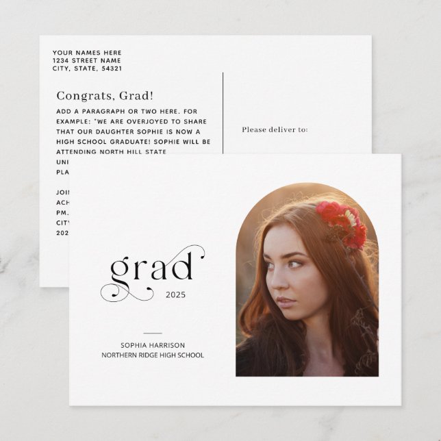 Arch Graduate Moderne Typografie 1-Foto Abschluss Postkarte (Vorne/Hinten)