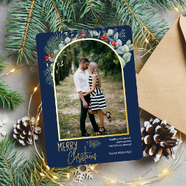 Arch Greenery Frohe Weihnachts-Foto Navy Blue Folien Feiertagskarte