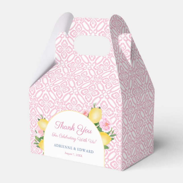 Arch Hübsch Pink Blume & Zitronen Polterabend Geschenkschachtel (Vorderseite)