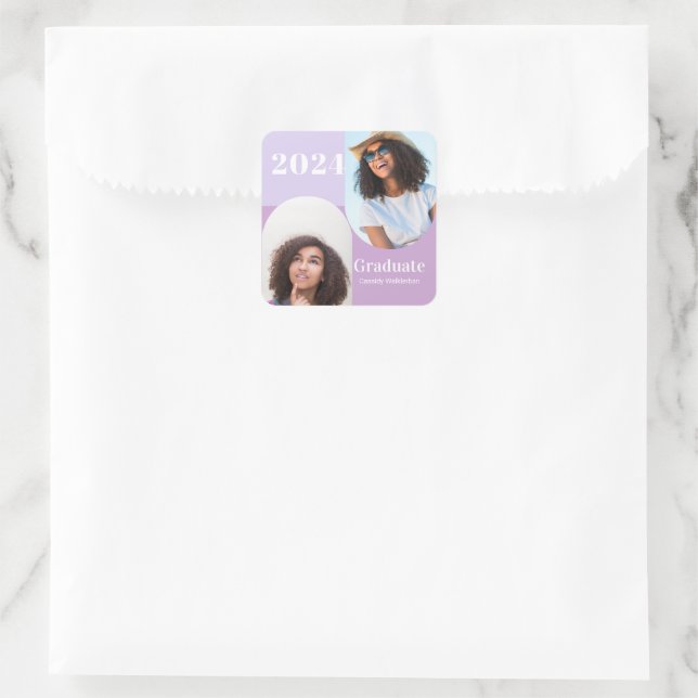 Arch Lila Zwei-Foto-Abschluss Quadratischer Aufkleber (Tasche)