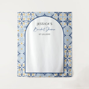 Arch Mediterranean Blaue Brautparty Kulisse Wandteppich