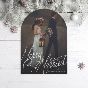 Arch Merry and Verheiratet Hand Lettering Foto Car Einladung