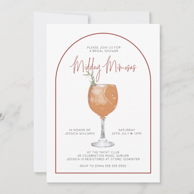 Arch Minimalistisch Midday Mimosas Brautparty Einladung (Vorderseite)