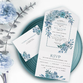 Arch mit aquamarinen, aquablauen Blumen, Blätter H All In One Einladung