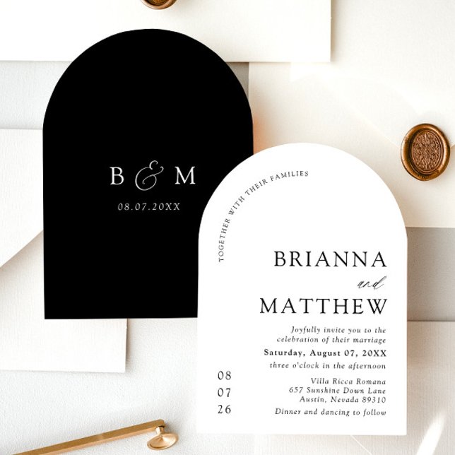 Arch Modern Black & White Minimalistisch Wedding Einladung (Von Creator hochgeladen)