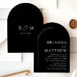 Arch Modern Black & White Minimalistisch Wedding Einladung<br><div class="desc">Ein elegantes und stilvolles Hochzeitsinklusivdesign mit modernem Bogendesign in einem eleganten, minimalistischen Schwarz-Weiß-Design. Die Einladung zeigt saubere Linien und ein ausgeklügeltes typografisches Layout mit fetten serifenlosen Schriftart, gepaart mit subtilen Skriptakzenten. Der Bogen dient als zentrales Element, wobei wichtige Details wie die Namen des Paares und das Veranstaltungsdatum hervorgehoben dargestellt werden....</div>