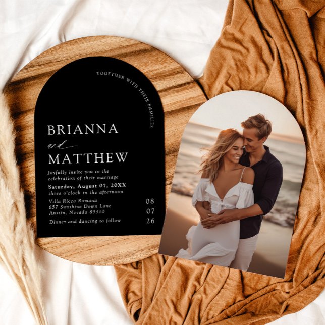 Arch Modern Black & White Minimalistisch Wedding Einladung (Arch Modern Black & White Minimalist Wedding Invitation)