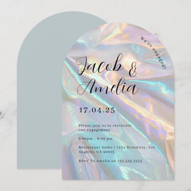 Arch Modern Holographic Engagement Party Einladung (Vorne/Hinten)