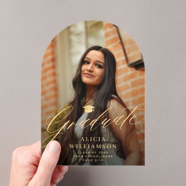 Arch photo gold script graduation announcement acryleinladungen (Insitu (Handheld))