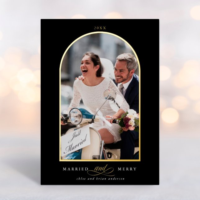 Arch Photo Marié et Joyeuse Carte de vacances Foil (Créateur téléchargé)