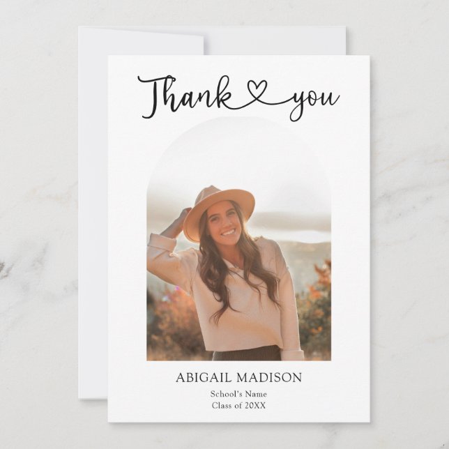 Arch Photo Script with Heart Graduation Dankeskarte (Vorderseite)