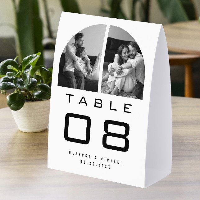 Arch Photo Wedding Black and White Table Number Tischaufsteller (Von Creator hochgeladen)