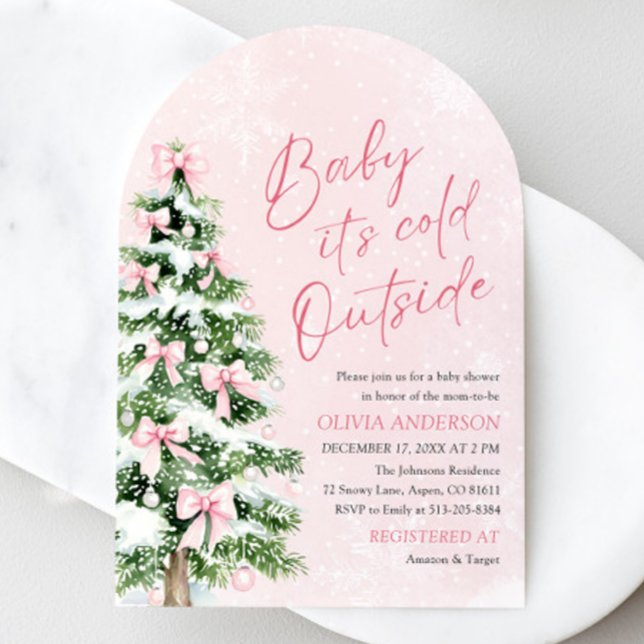 Arch Pink Bow Baby Es ist kalt draußen Babydusche Einladung (Arch Pink Bow Baby It's Cold Outside Baby Shower Invitation)