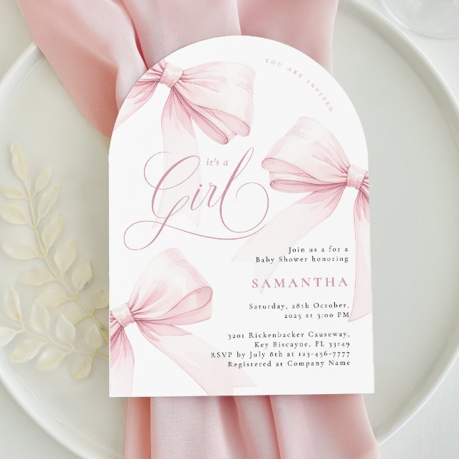 Arch Pink Bow Girl Babydusche Einladung (Von Creator hochgeladen)