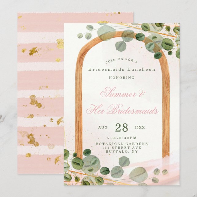 Arch Pink Eukalyptus Bridesmaids Luncheon Einladung (Vorne/Hinten)