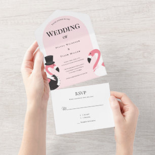Arch Pink Flamingo Wedding All In One Einladung