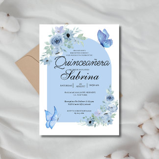 arch Quinceanera Floral Baby Blauer Schmetterling Einladung