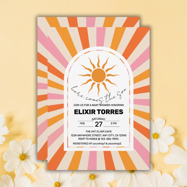 Arch Retro hier kommt die Son Baby Dusche Einladung (Von Creator hochgeladen)