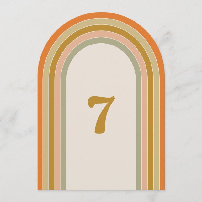 Arch Retro Regenbogen Groovy Hochzeitstisch Nummer Einladung (Vorderseite)