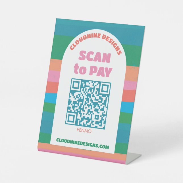 Arch Retro Streifen SCAN TO PAY QR CODE  Sockelschild (Vorderseite)
