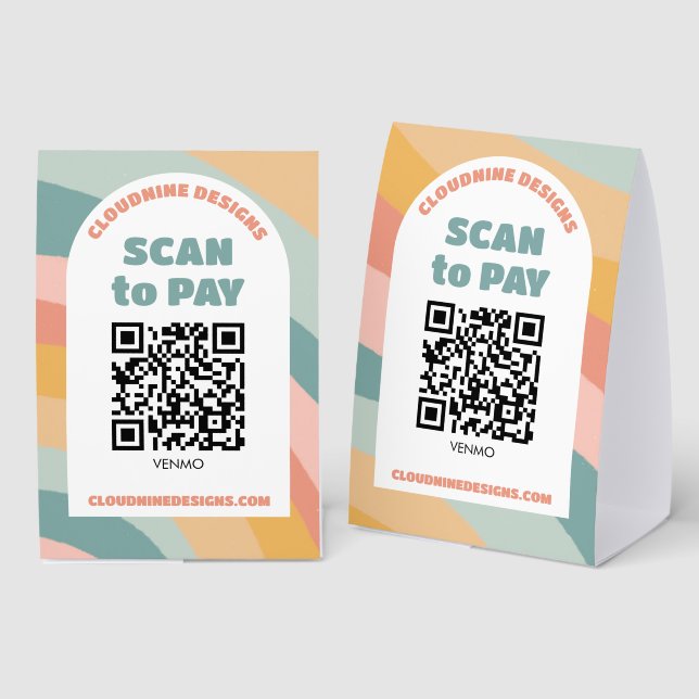 Arch Retro Waves SCAN TO PAY QR CODE  Tischaufsteller (Vorder-/Rückseite)